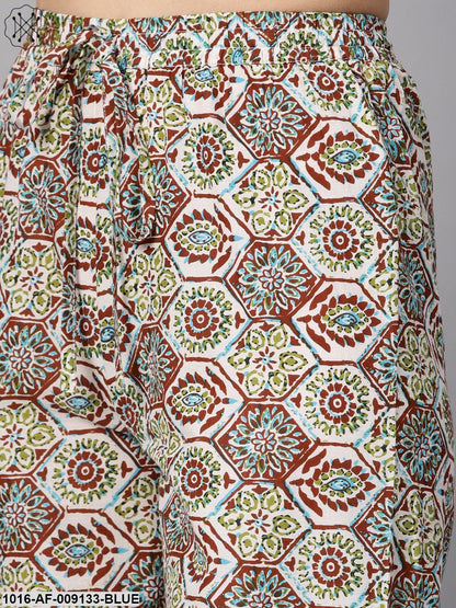 Solid Dark Blue Rayon Straight Kurta With Printed Pocket And Cotton Printed Palazzo
