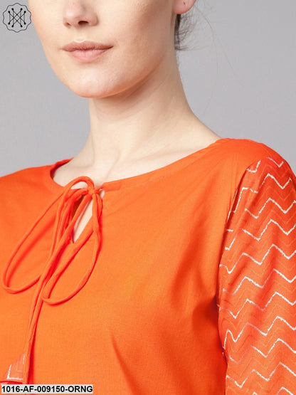 Solid Orange Kurta With Pants & Multi Coloured Dupatta