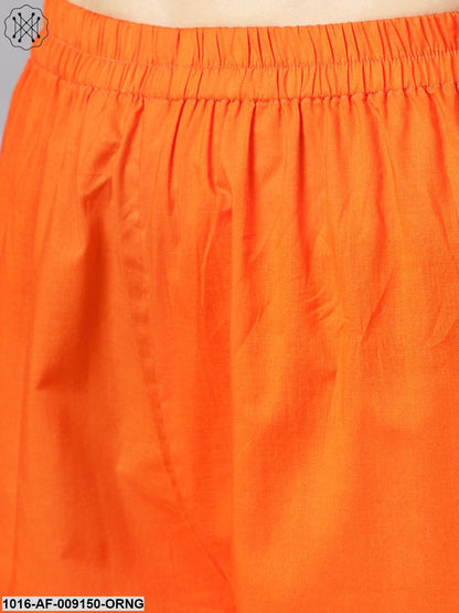 Solid Orange Kurta With Pants & Multi Coloured Dupatta