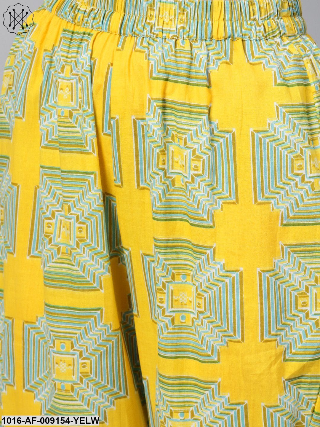 Solid Yellow Kurta Set With Front Printed Yoke & Printed Pants