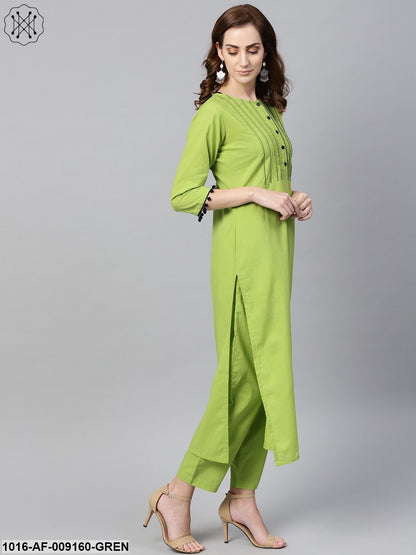 Lime Green Kurta Set With Pants & Mul Printed Dupatta