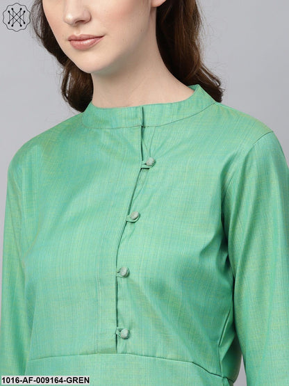 Turquoise Green Straight 3/4Th Sleeve Cotton Kurta Set With Pants