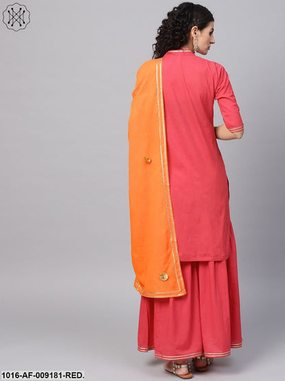 Solid Red Kurta Set With Sharara & Contrasting Dupatta