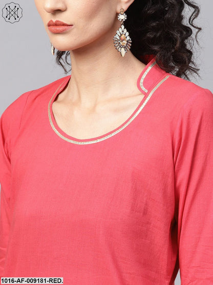 Solid Red Kurta Set With Sharara & Contrasting Dupatta
