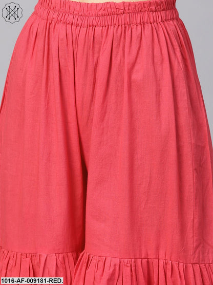 Solid Red Kurta Set With Sharara & Contrasting Dupatta