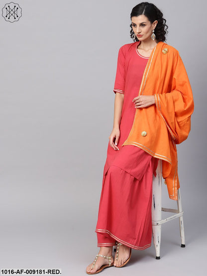 Solid Red Kurta Set With Sharara & Contrasting Dupatta
