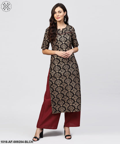 Half Slevees Round Neck Cotton Printed Kurta With Ankle Length Palazzo