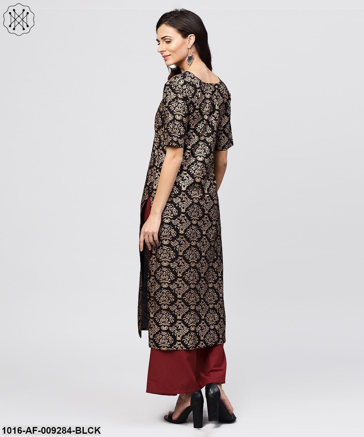 Half Slevees Round Neck Cotton Printed Kurta With Ankle Length Palazzo