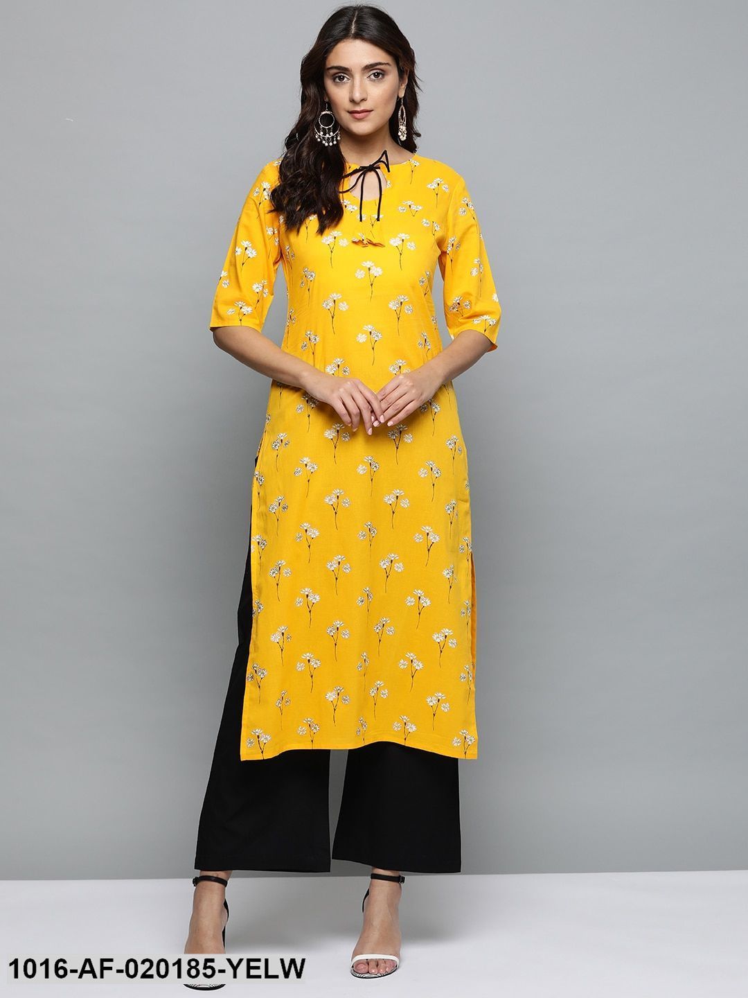 Yellow & Black Printed Kurta with Palazzos