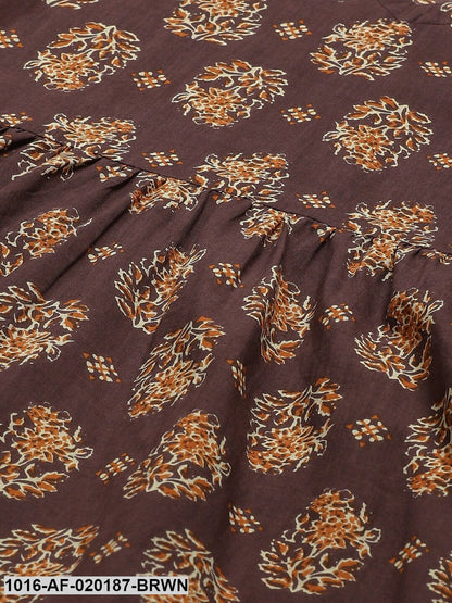 Brown Printed Kurta with Trousers