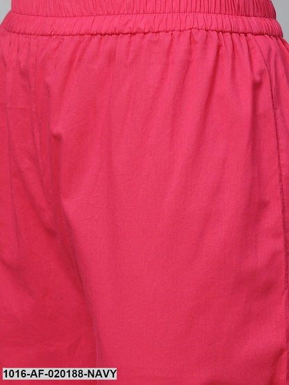 Navy Blue & Pink Floral Print Kurta with Trousers