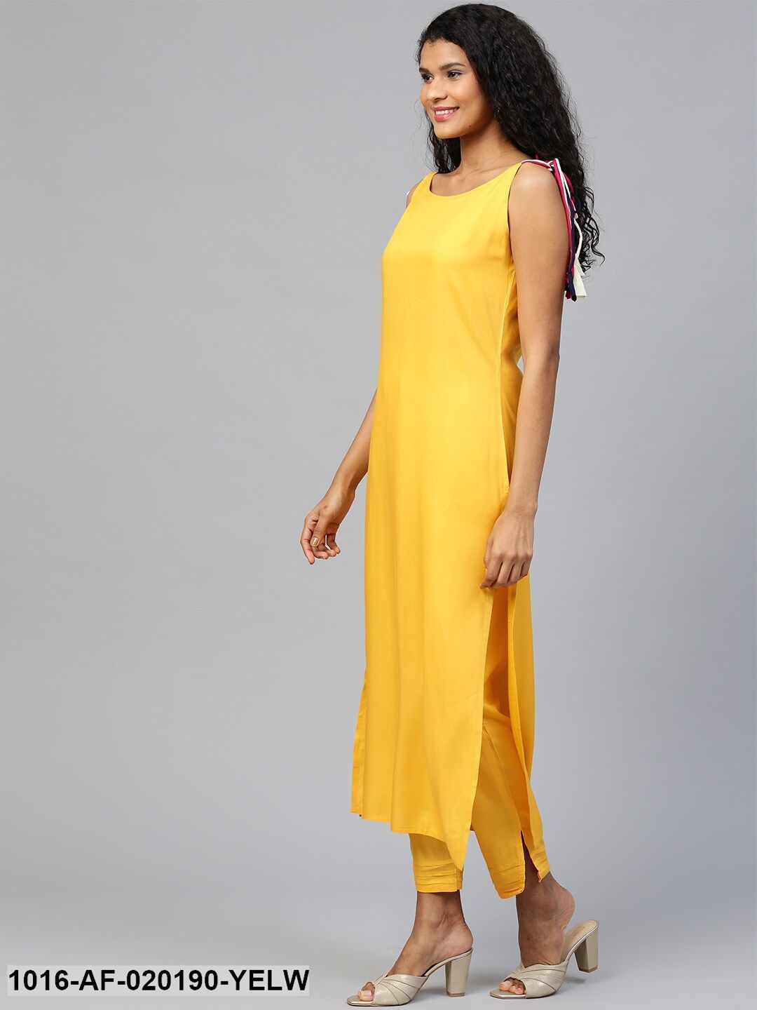 Yellow & Beige Solid Kurta with Trousers & Dupatta
