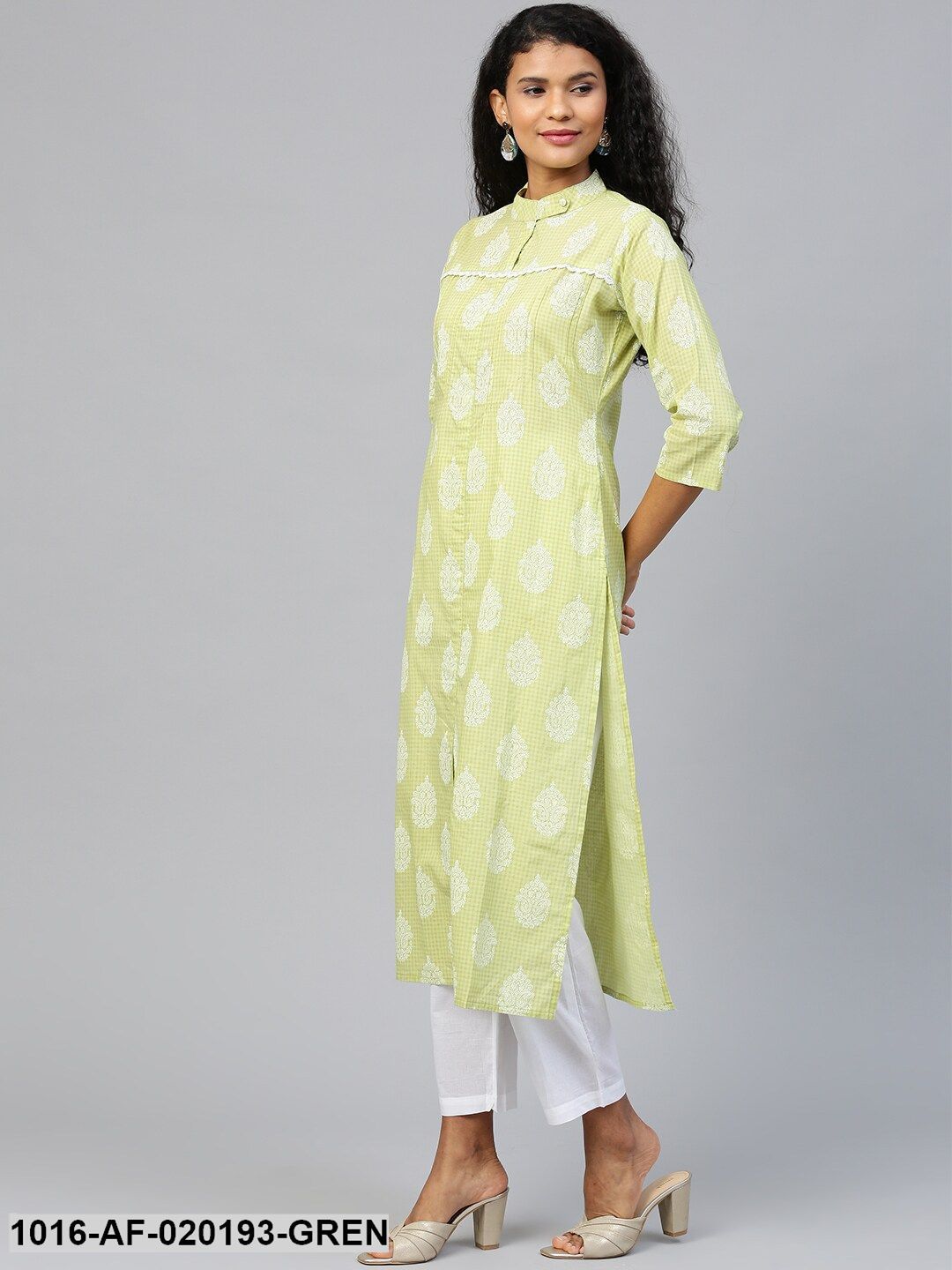 Green & White Printed Kurta with Trousers