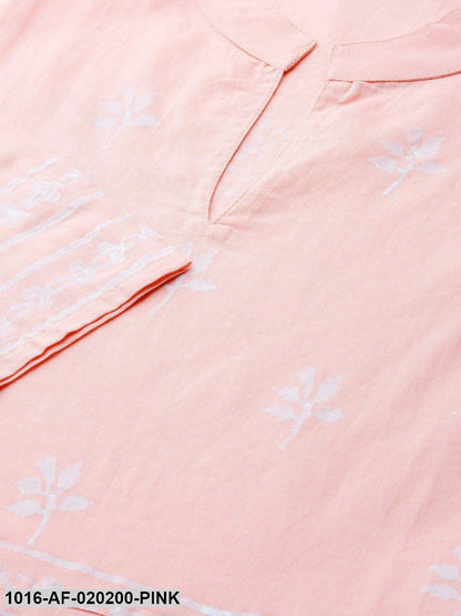 Pink & White Ethnic Motifs Print A-Line Kurta with Palazzos
