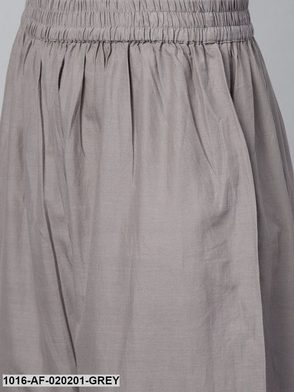 Grey & Golden Ethnic Motifs Print A-Line Kurta with Palazzos