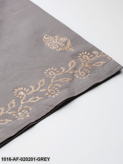 Grey & Golden Ethnic Motifs Print A-Line Kurta with Palazzos