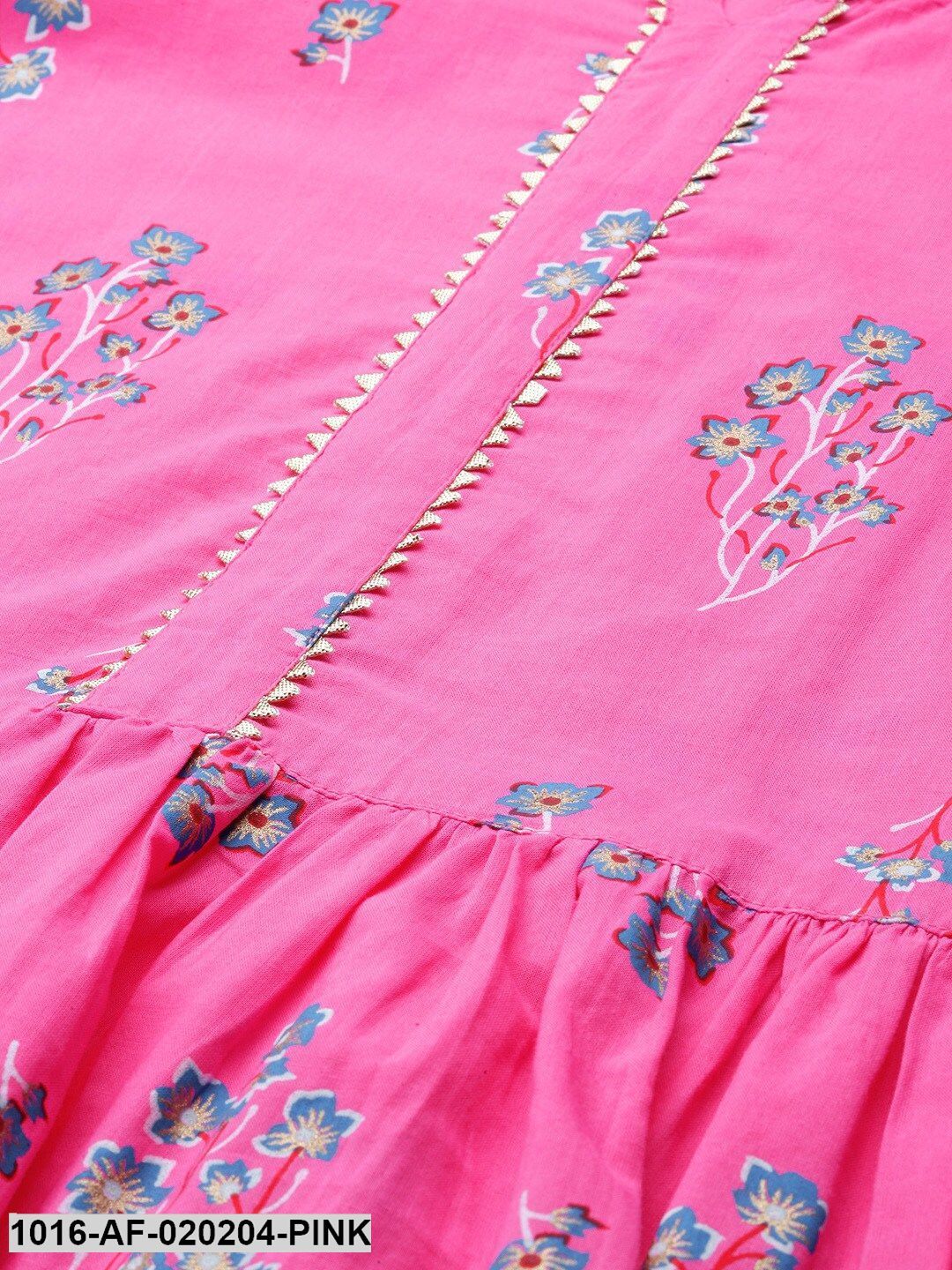 Pink & Blue Floral Print Kurta with Palazzos