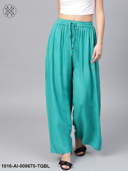 Turquoise Blue Flared Ankle Length Palazzo