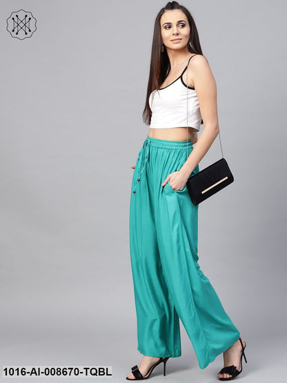 Turquoise Blue Flared Ankle Length Palazzo
