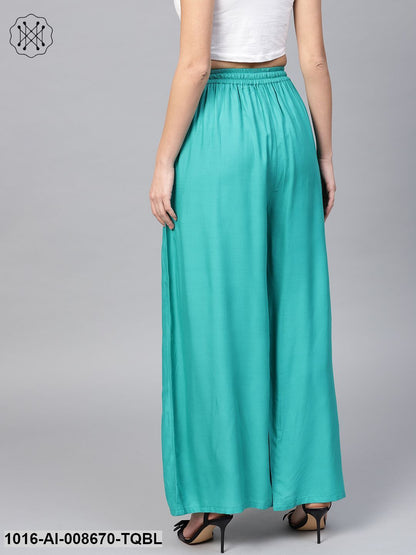 Turquoise Blue Flared Ankle Length Palazzo