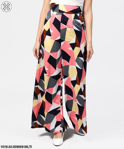 Geometric Printed High-Waisted Palazzo Pants With Pockets