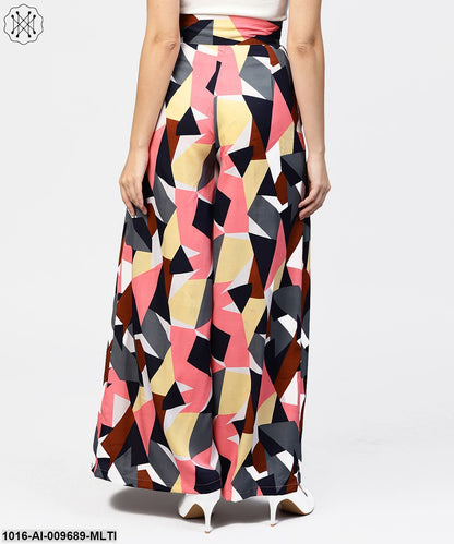 Geometric Printed High-Waisted Palazzo Pants With Pockets