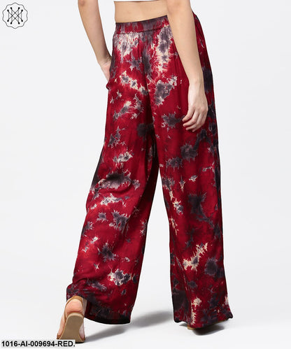 Red Tye Dye Ankle Length Flared Palazzo