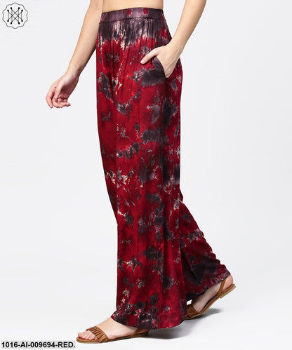 Red Tye Dye Ankle Length Flared Palazzo