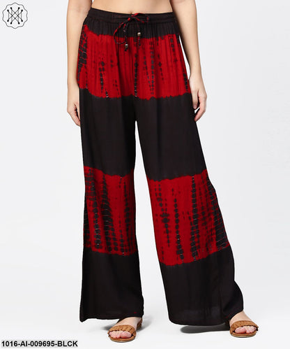Red & Black Tye Dye Ankle Length Flared Pallazo
