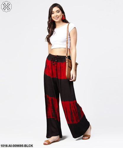 Red & Black Tye Dye Ankle Length Flared Pallazo