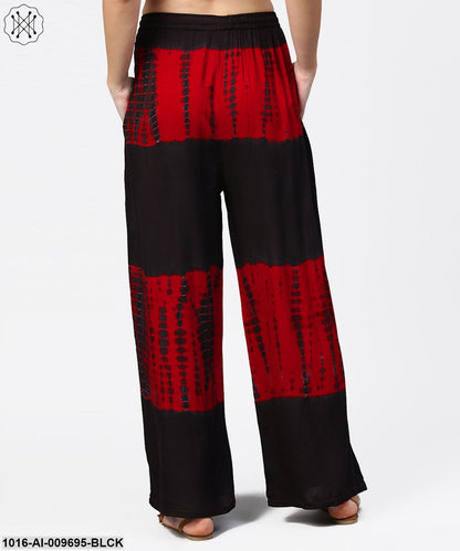 Red & Black Tye Dye Ankle Length Flared Pallazo
