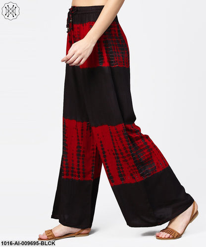 Red & Black Tye Dye Ankle Length Flared Pallazo
