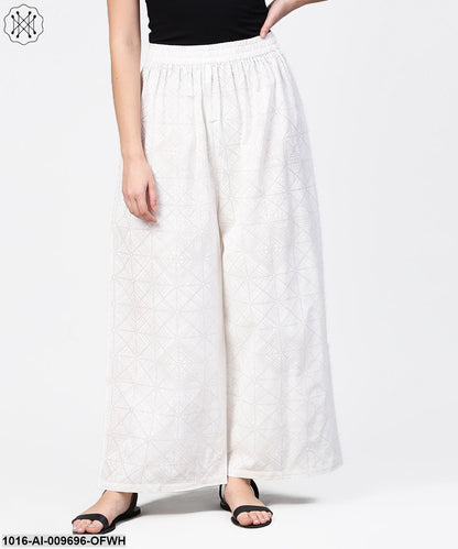 Off White Printed Ankle Length Pallazo