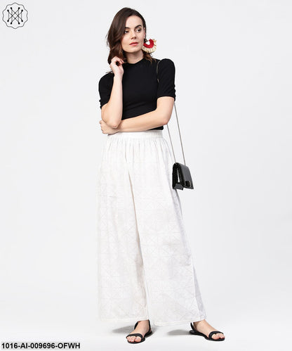Off White Printed Ankle Length Pallazo