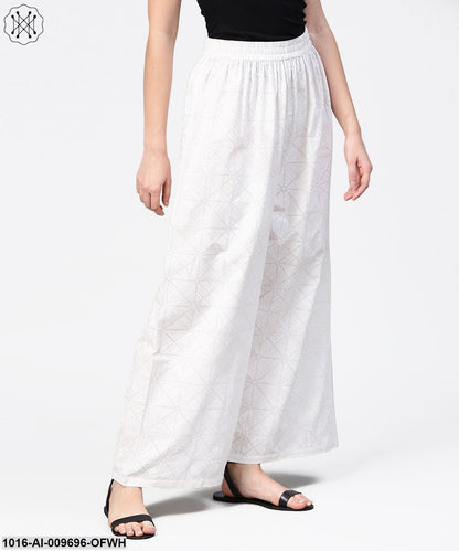 Off White Printed Ankle Length Pallazo