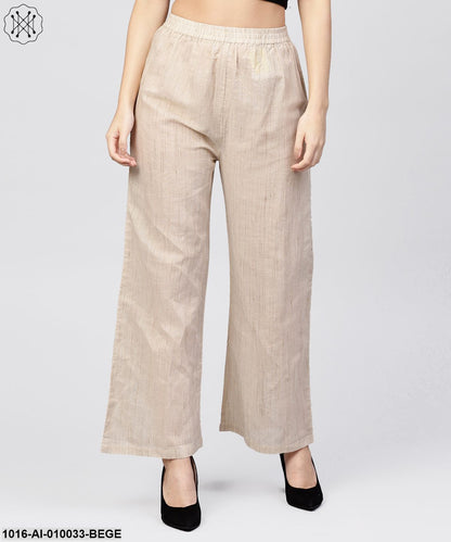 Beige Pleated Ankle Length Palazzo