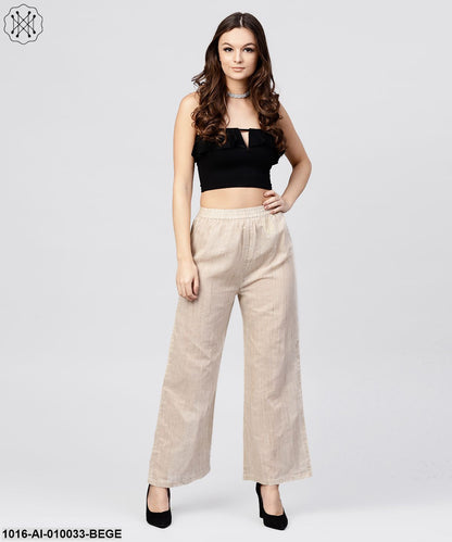 Beige Pleated Ankle Length Palazzo