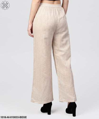 Beige Pleated Ankle Length Palazzo