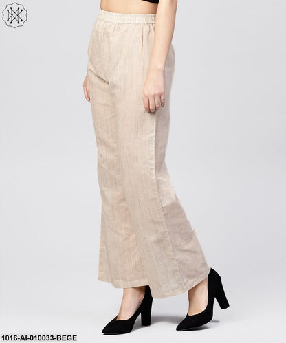 Beige Pleated Ankle Length Palazzo