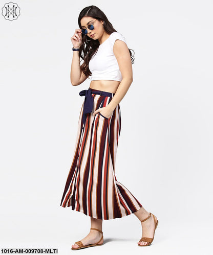Multi Printed Ankle Length Flared Skirt With Button Work At Front