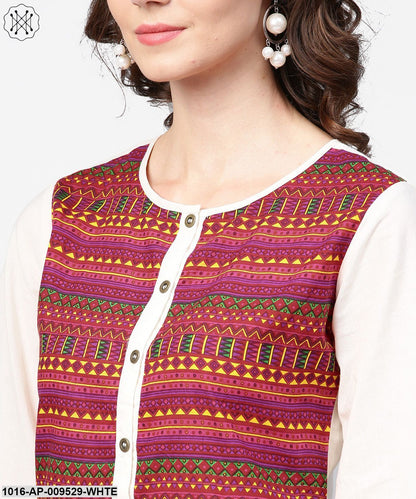 White & Red Printed 3/4Th Sleeve Cotton Crop Top