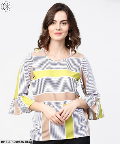 Blue Stripes 3/4Th Sleeve Crop Tops