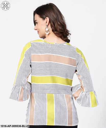 Blue Stripes 3/4Th Sleeve Crop Tops