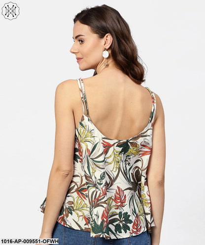 Off White Printed Shoulder Straps Crepe Top