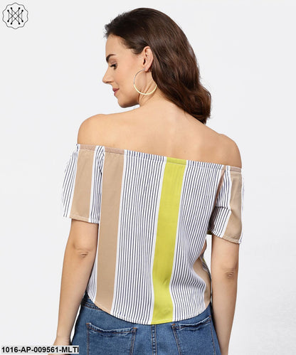 Striped Multi Printed Off Shoulder Front Open Top