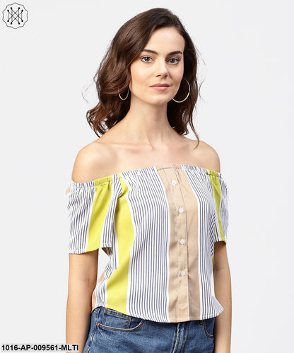 Striped Multi Printed Off Shoulder Front Open Top
