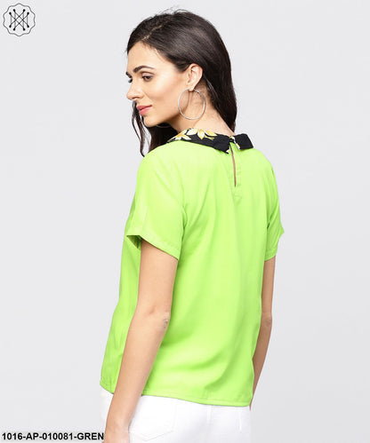 Parrot Green Top With Half Sleeves And Collar