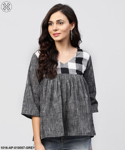 Grey Top With V-Neck And Flared Sleeves