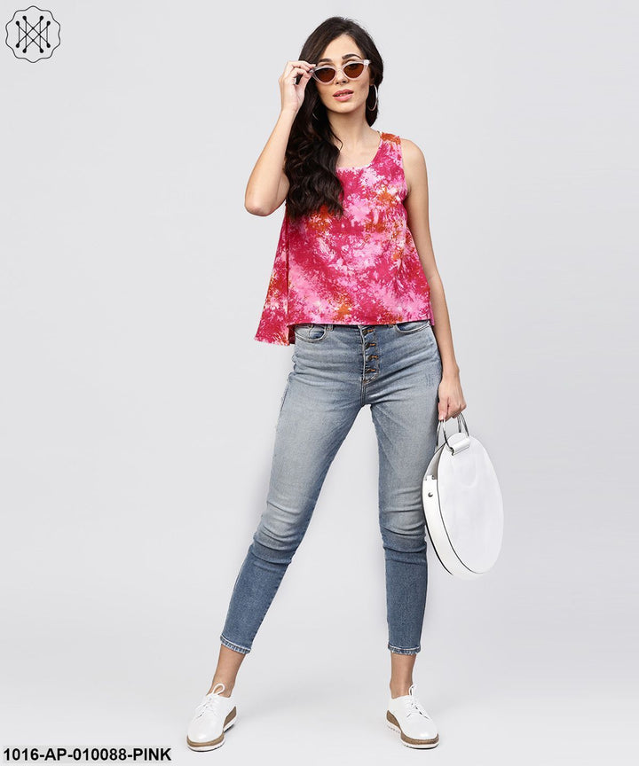 Pink Colored Sleeveless Top With Round Neck
