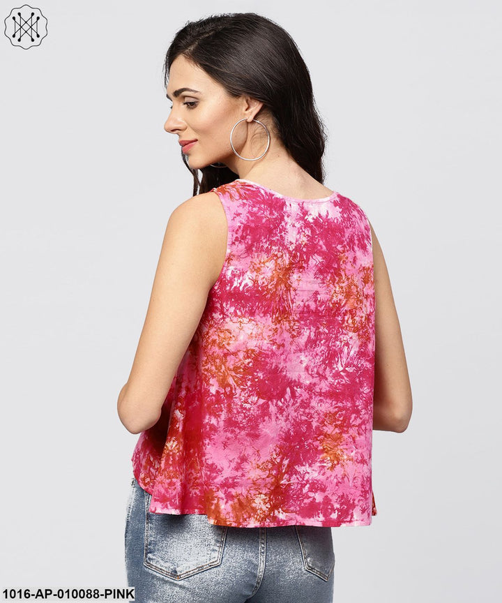 Pink Colored Sleeveless Top With Round Neck